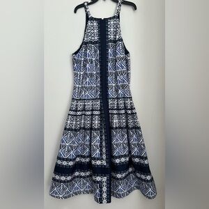 Vince Camuto Navy and White Geometric Midi Dress